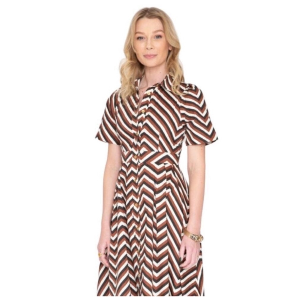 Never a Wallflower Shirt Dress Vintage Style Chevron Print Button Front
